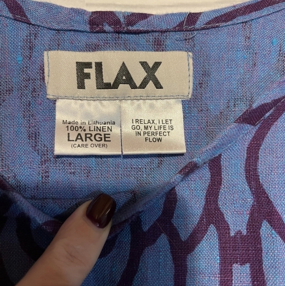 FLAX Linen Maxi Dress Blue Purple Flower Design Large - Picture 5 of 6